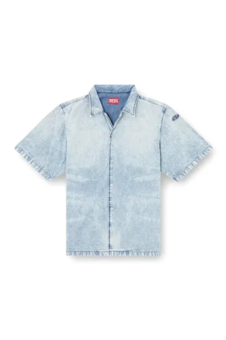 d-nabil-s4 Mermer desenli denim bowling gömlek