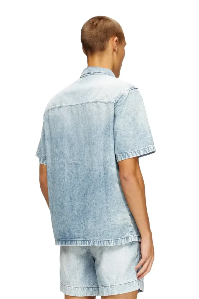 d-nabil-s4 Mermer desenli denim bowling gömlek
