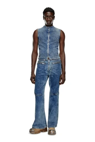 d-nata-fse Motosikletçi detaylı kolsuz denim üst