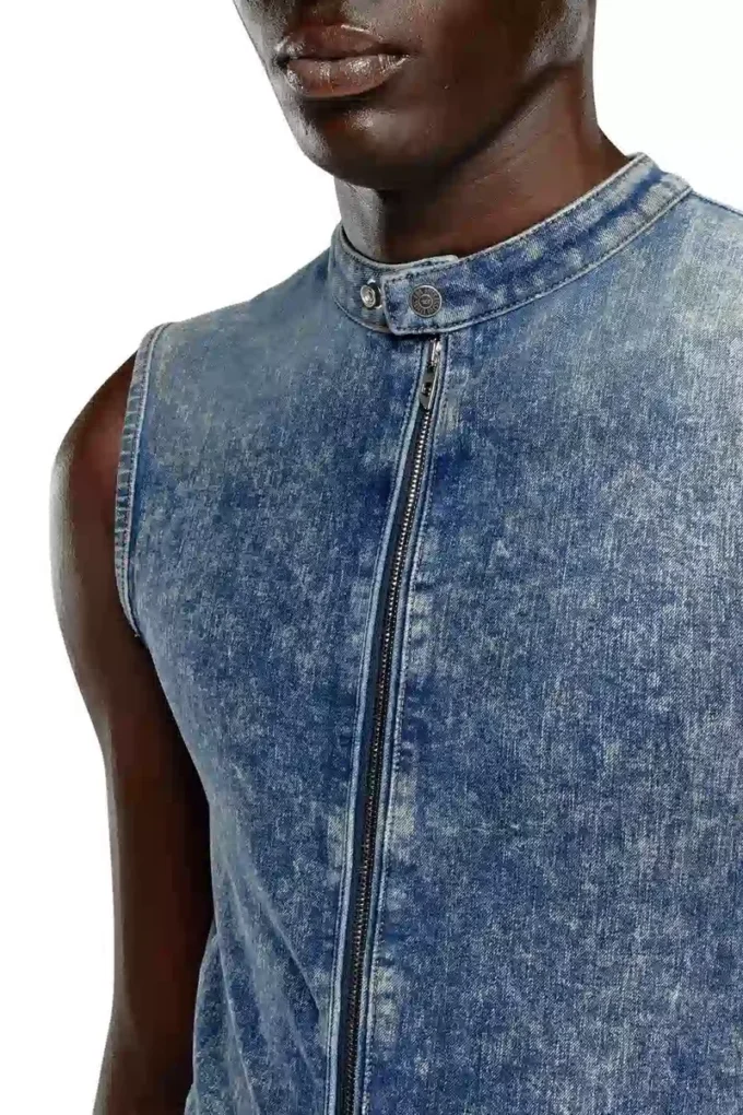 d-nata-fse Motosikletçi detaylı kolsuz denim üst