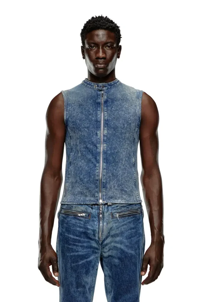 d-nata-fse Motosikletçi detaylı kolsuz denim üst