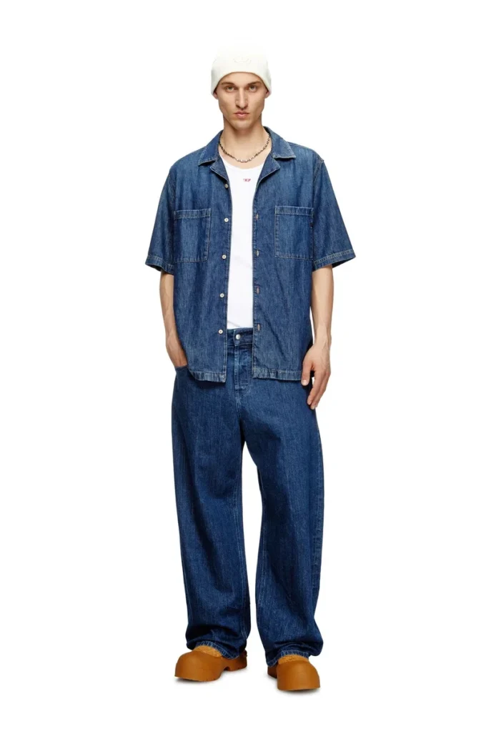 d-paroshort Denim bowling gömlek