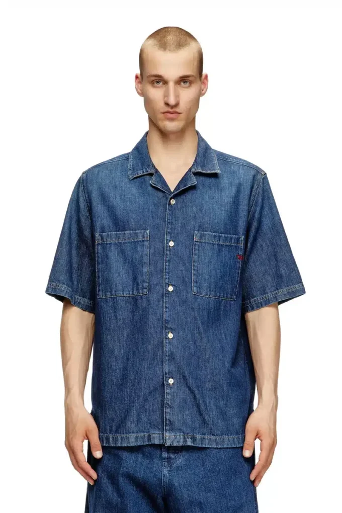 d-paroshort Denim bowling gömlek