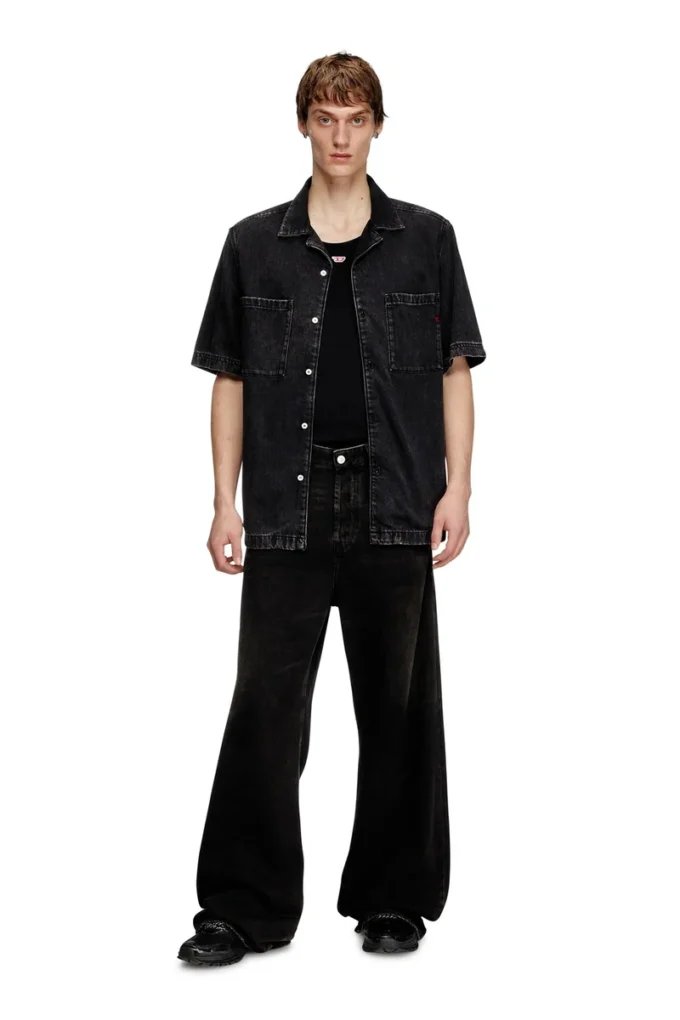 d-paroshort Tencel denim bowling gömlek