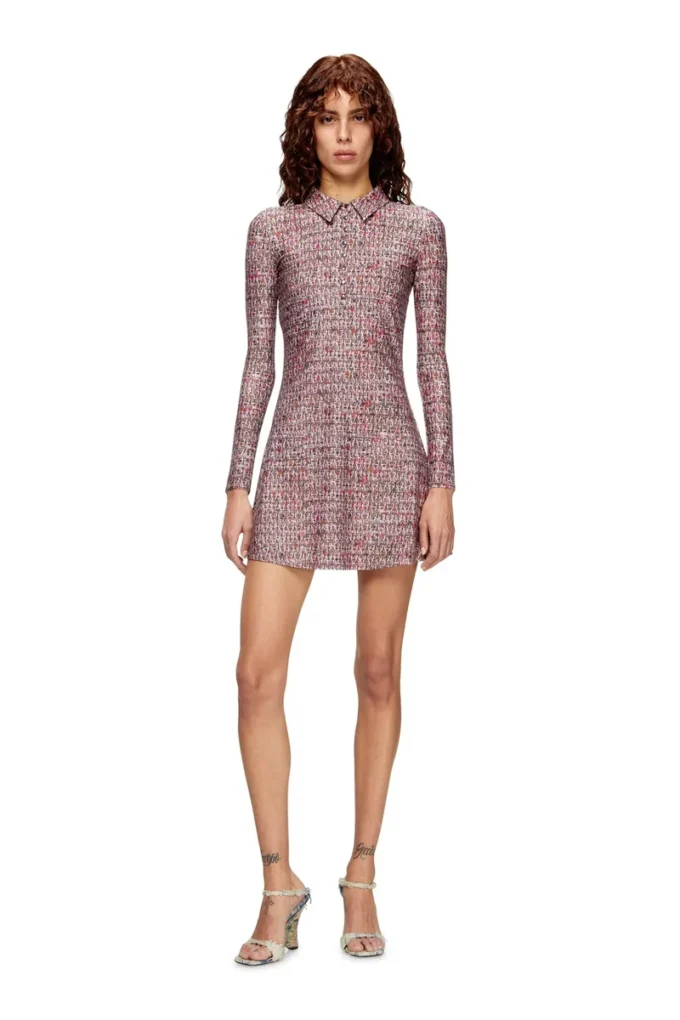 d-polyna Lycra elbise, buklet desenli