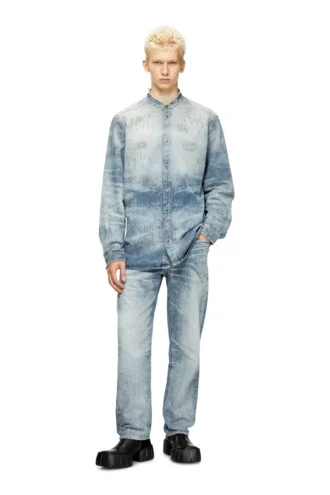 d-simp-fsh Eskitilmiş bal peteği desenli denim gömlek