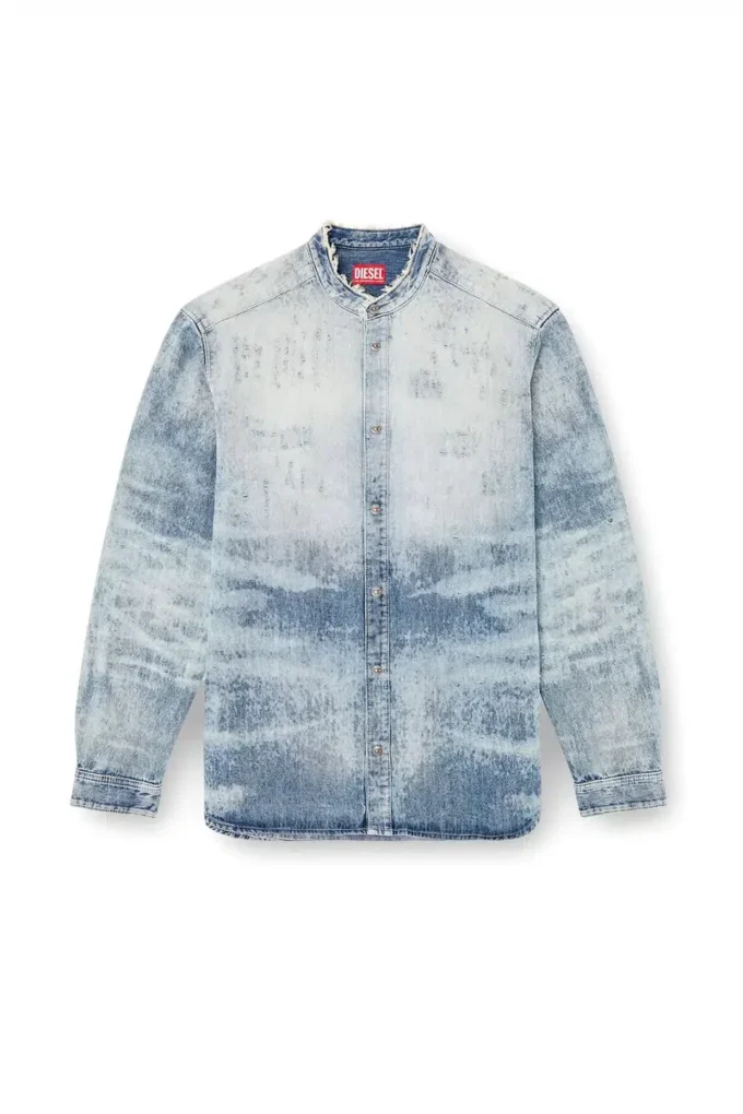 d-simp-fsh Eskitilmiş bal peteği desenli denim gömlek