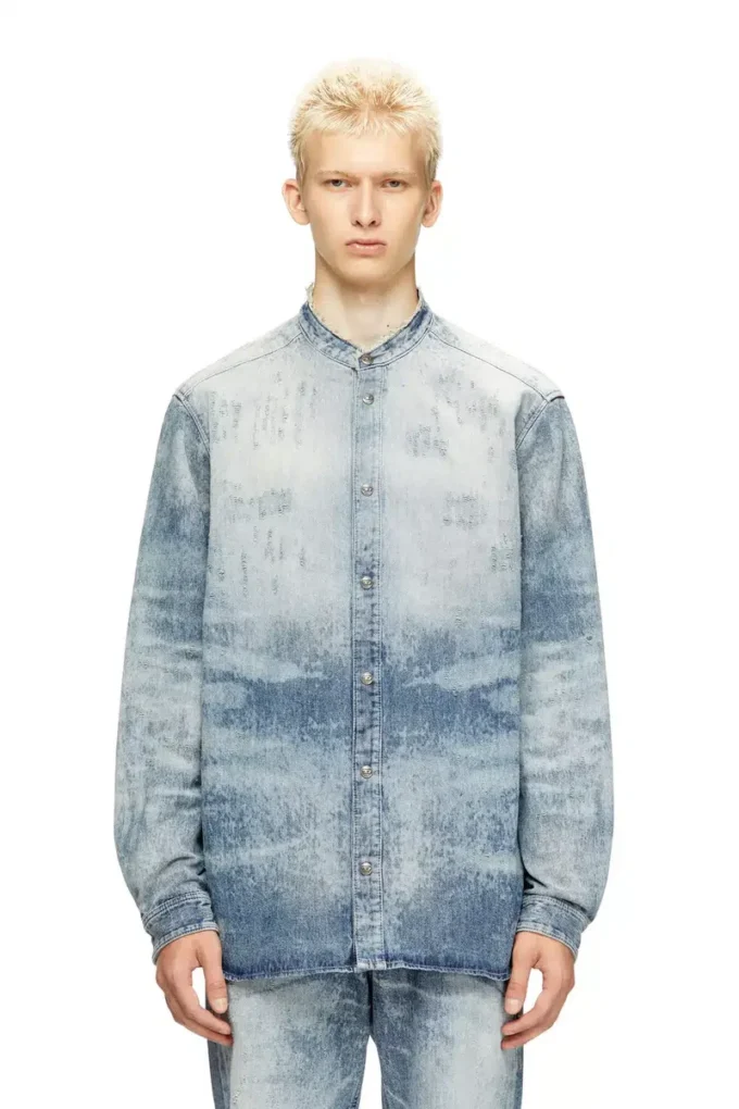 d-simp-fsh Eskitilmiş bal peteği desenli denim gömlek