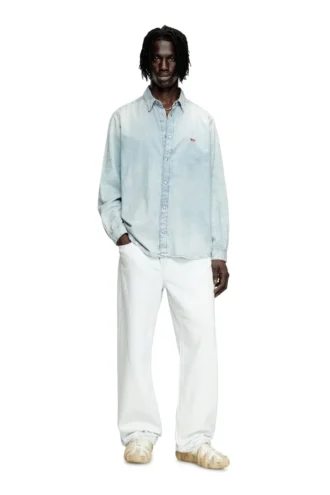 d-simply Ağartma efektli denim gömlek
