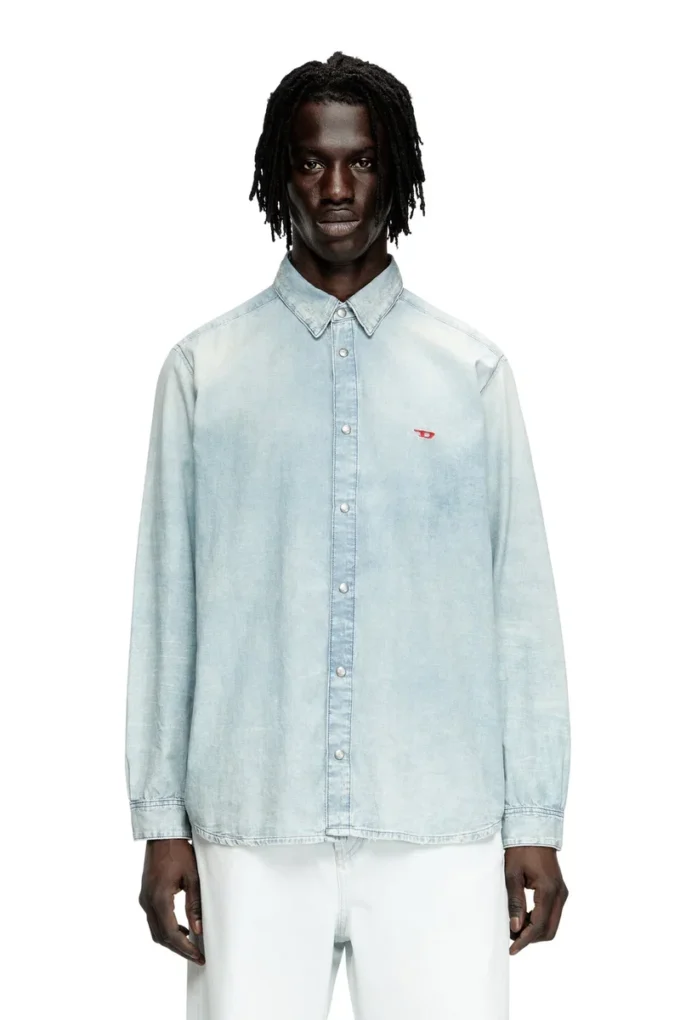d-simply Ağartma efektli denim gömlek
