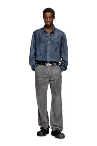 d-simply-s13 Akıcı Prince of Wales denim gömlek