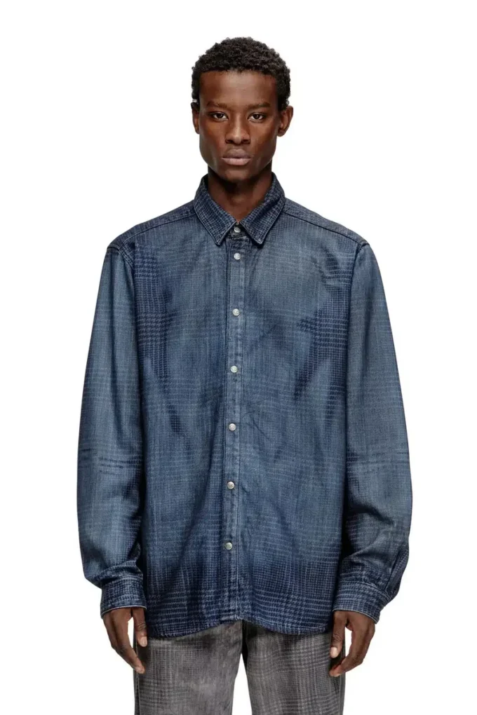d-simply-s13 Akıcı Prince of Wales denim gömlek