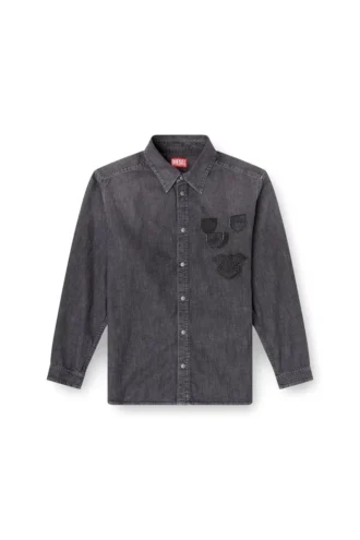 d-simply-s15 Nakışlı amblemli denim gömlek