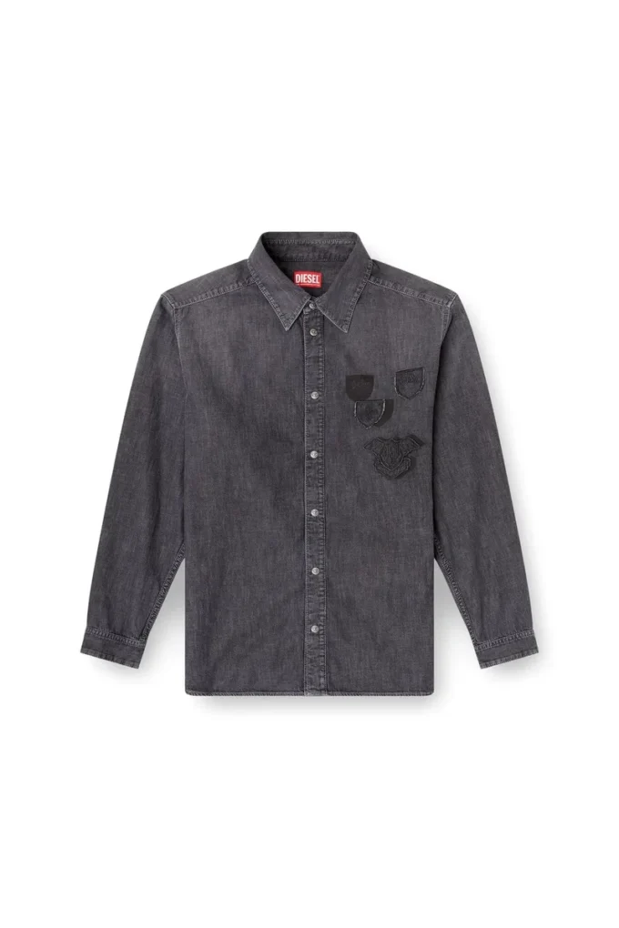 d-simply-s15 Nakışlı amblemli denim gömlek