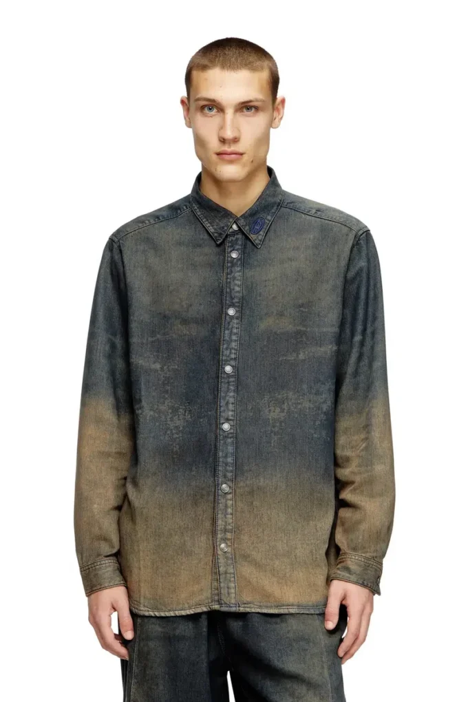 d-simply-s8 Akıcı gölgeli denim gömlek