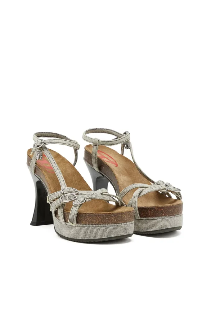 d-woodstock 105 sandalet D-Woodstock-Denim kayışlı platform sandalet