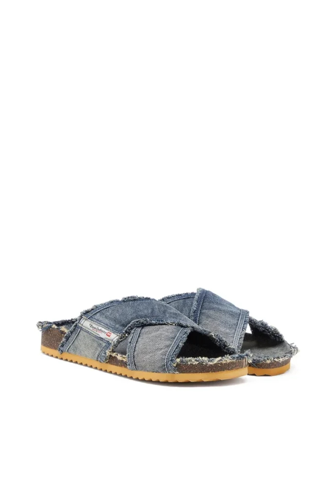 d-woodstock cross D-Woodstock-Crossover yıpranmış denim terlikler