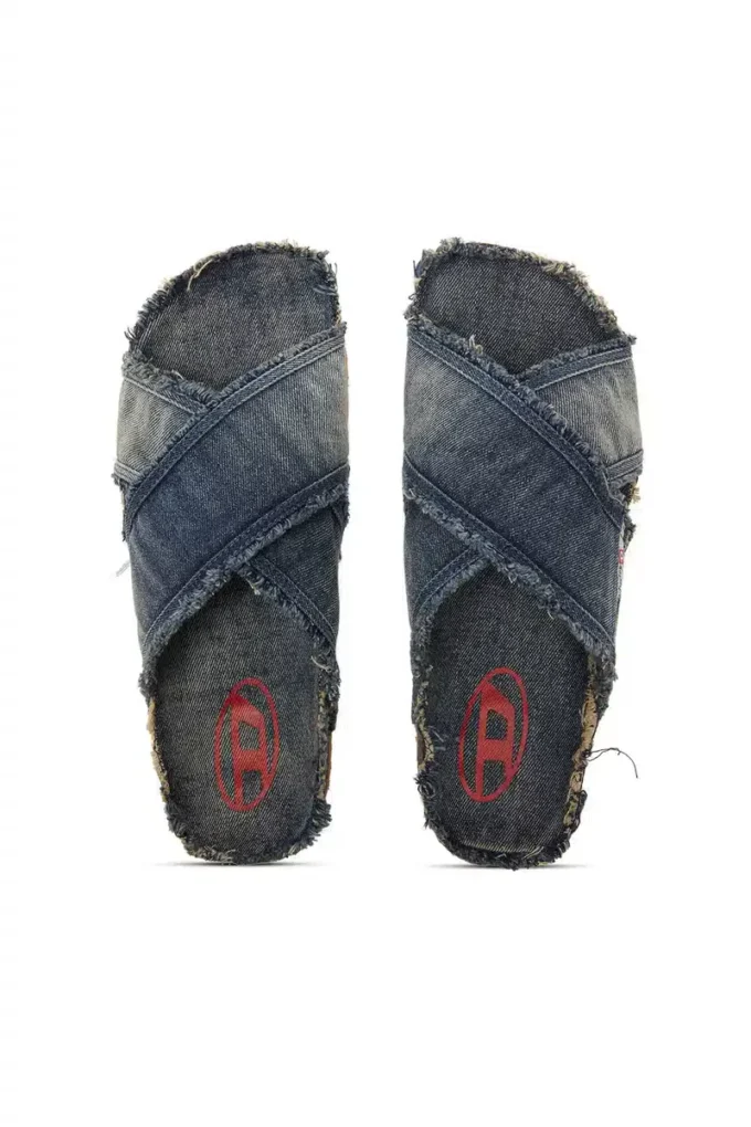 d-woodstock cross D-Woodstock-Crossover yıpranmış denim terlikler