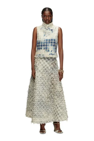de-annina-fsh Dévoré houndstooth denim uzun etek