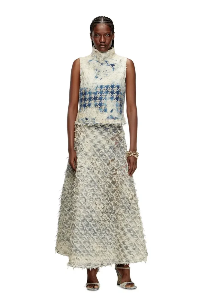 de-annina-fsh Dévoré houndstooth denim uzun etek