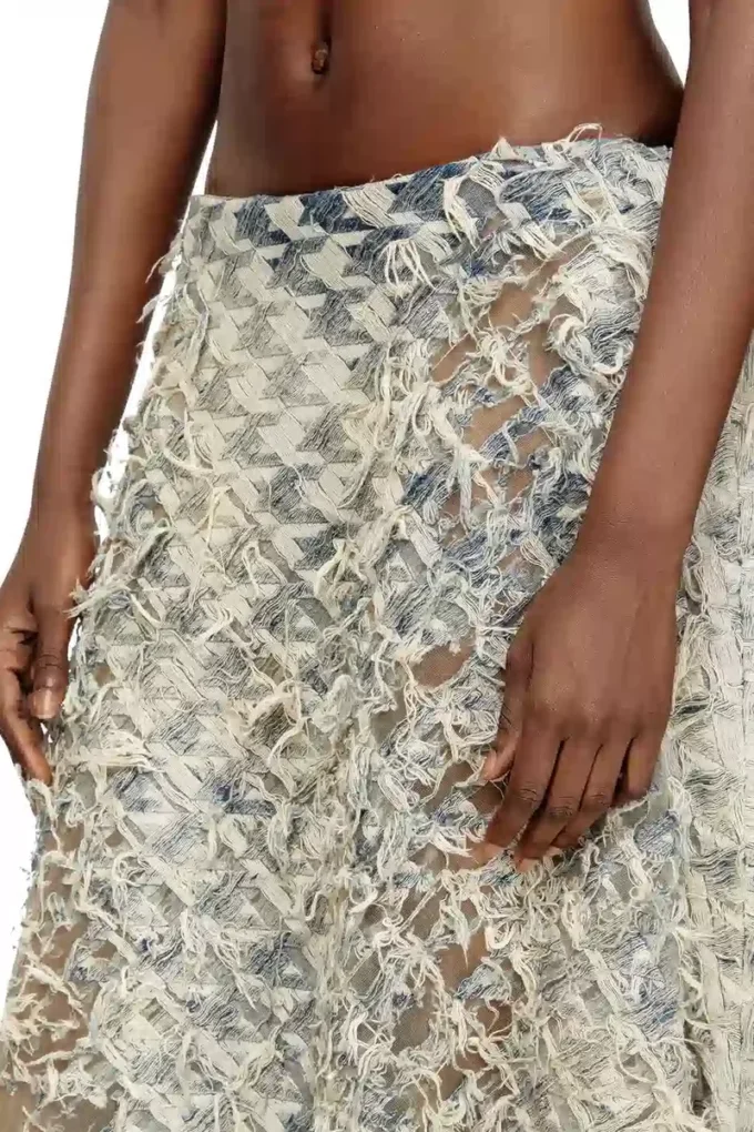 de-annina-fsh Dévoré houndstooth denim uzun etek