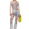 de-ciri-fse Çiçek desenli devoré denim tank top