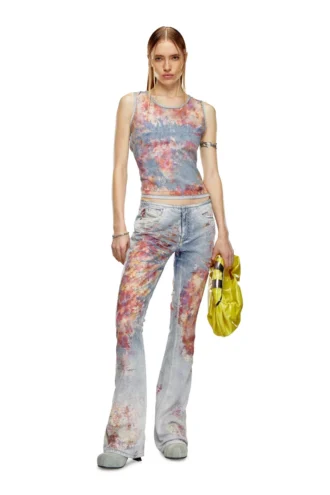 de-ciri-fse Çiçek desenli devoré denim tank top