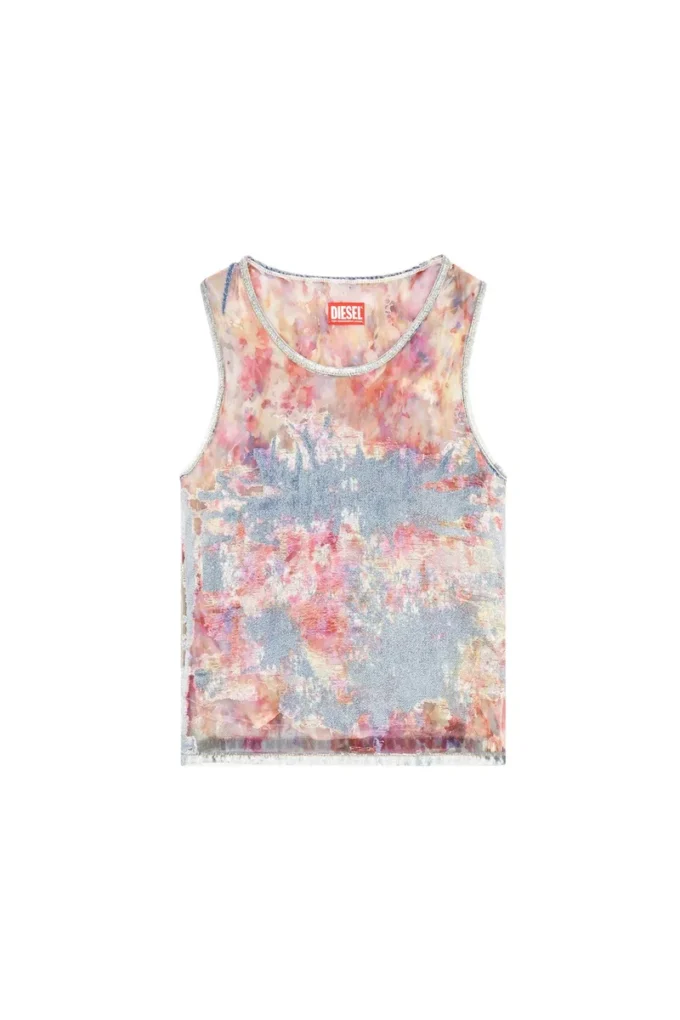 de-ciri-fse Çiçek desenli devoré denim tank top