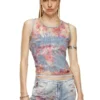 de-ciri-fse Çiçek desenli devoré denim tank top