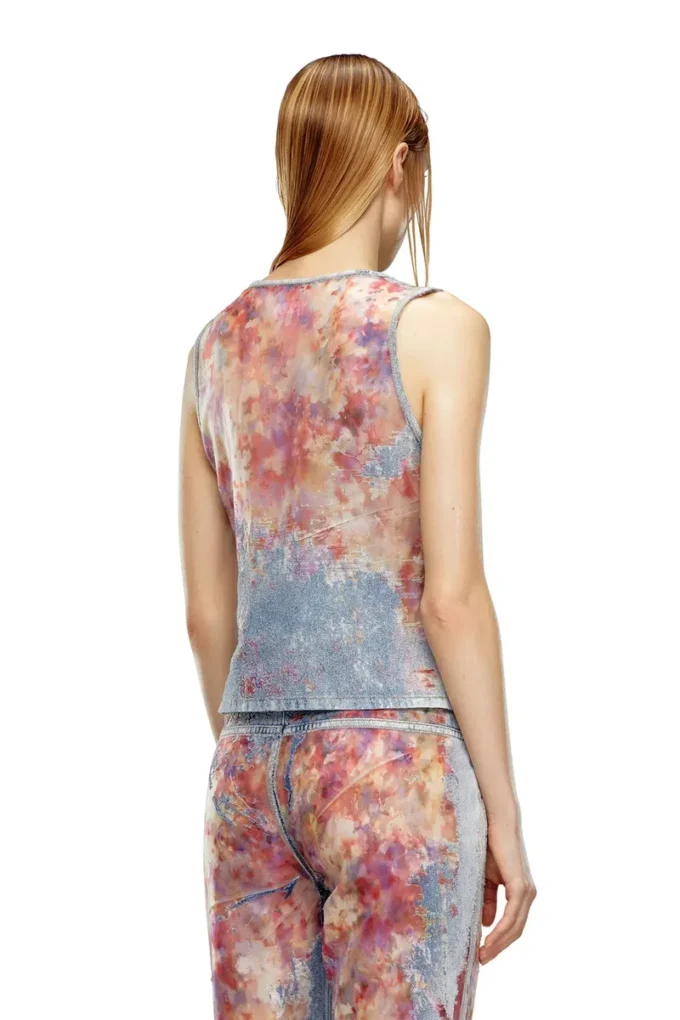 de-ciri-fse Çiçek desenli devoré denim tank top