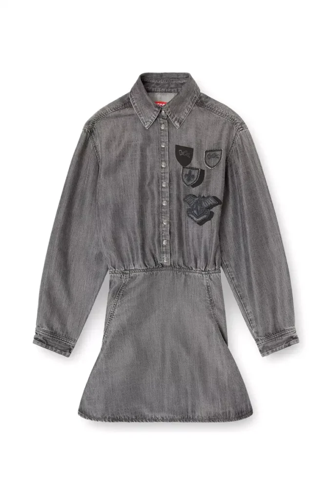 de-drevia-s Nakışlı yamalı denim elbise