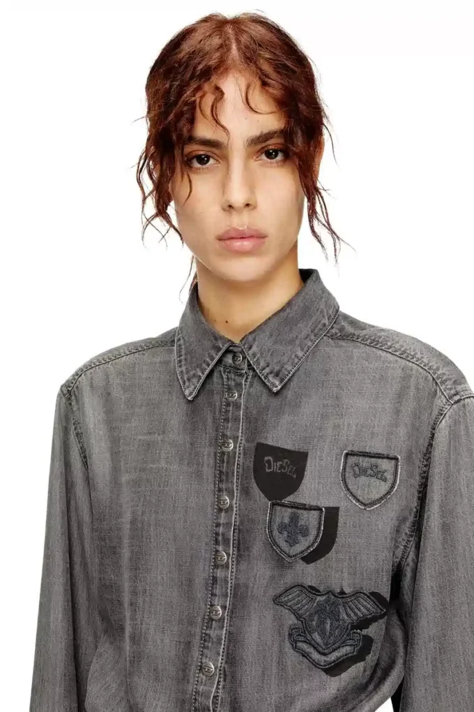 de-drevia-s Nakışlı yamalı denim elbise