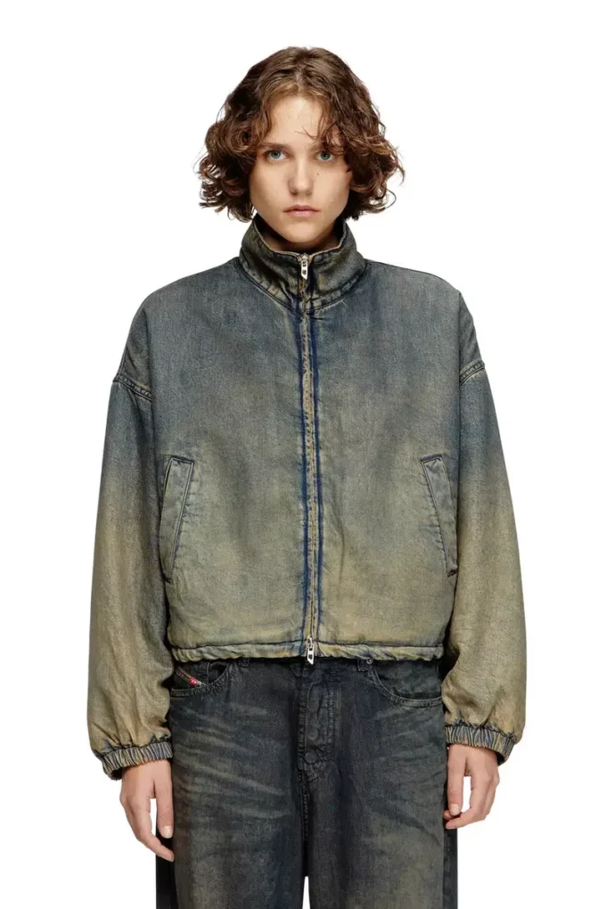 de-flower-s Akıcı gölgeli denim fermuarlı ceket