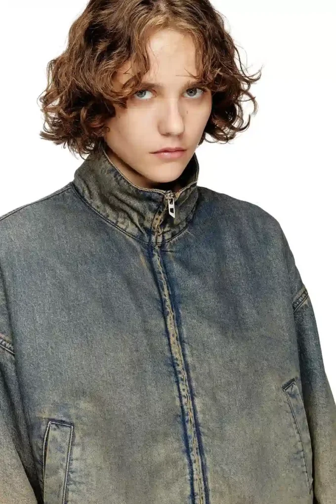 de-flower-s Akıcı gölgeli denim fermuarlı ceket