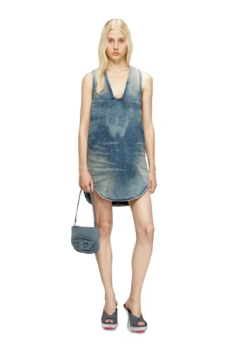 de-laris-dress-s Mermer desenli denim kısa elbise