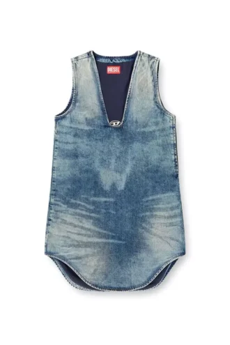 de-laris-dress-s Mermer desenli denim kısa elbise