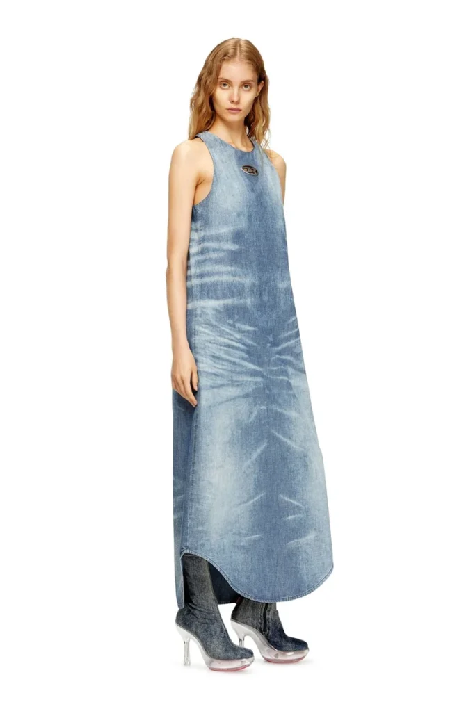 de-lina-s Mermer desenli denim uzun elbise de-lina-s Mermer desenli denim uzun elbise