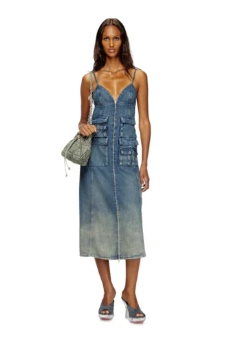 de-melvi-s Akıcı lazerle yıpratılmış denim elbise