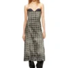de-olivia-fsh Houndstooth dokuma denim midi elbise