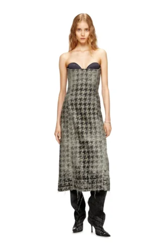de-olivia-fsh Houndstooth dokuma denim midi elbise