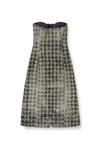 de-olivia-fsh Houndstooth dokuma denim midi elbise