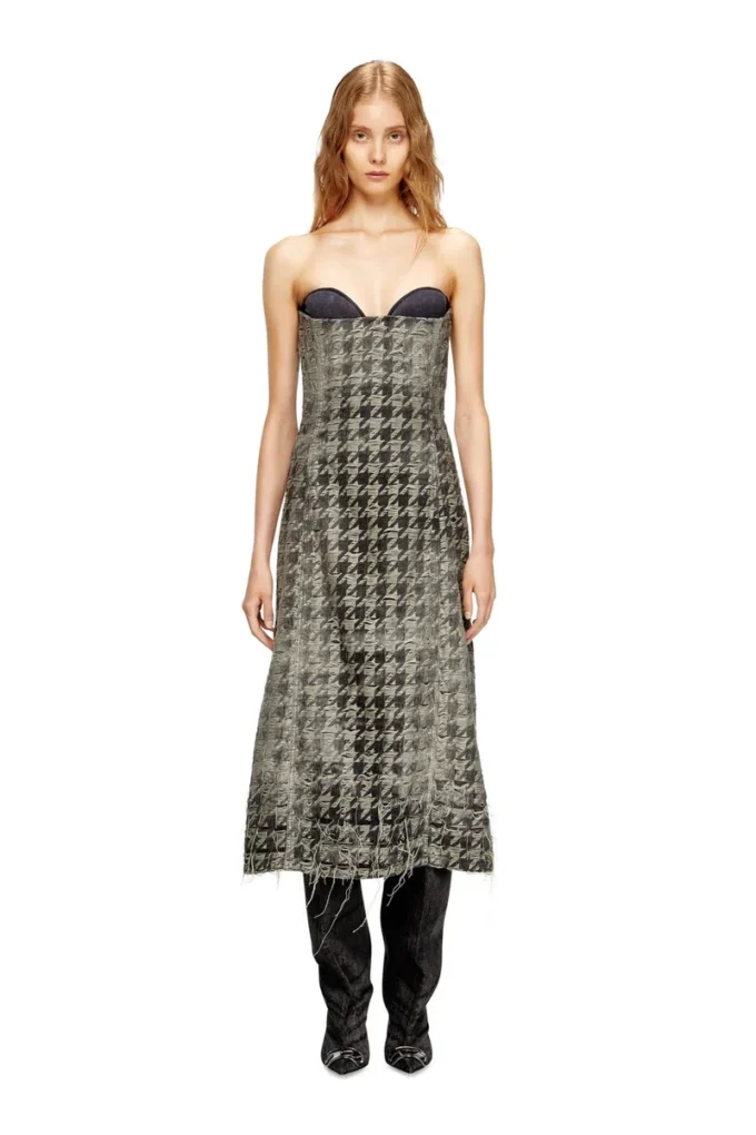 de-olivia-fsh Houndstooth dokuma denim midi elbise