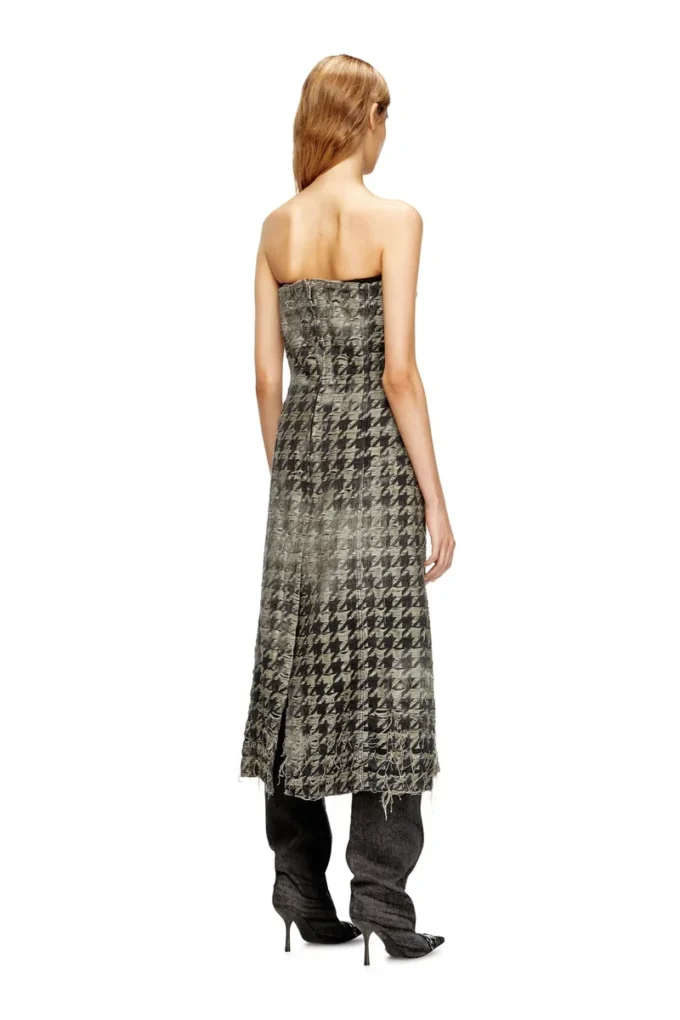 de-olivia-fsh Houndstooth dokuma denim midi elbise