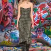 de-olivia-fsh Houndstooth dokuma denim midi elbise