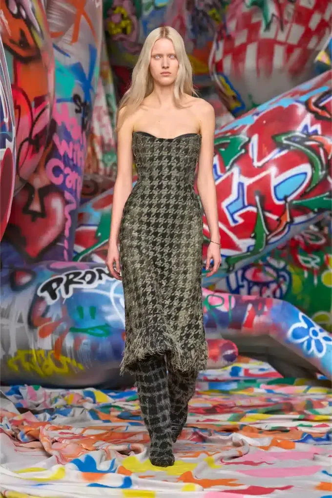 de-olivia-fsh Houndstooth dokuma denim midi elbise