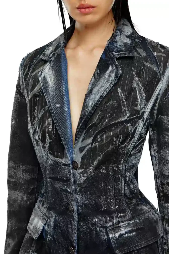de-pia-fse İnce çizgili devoré denim ceket