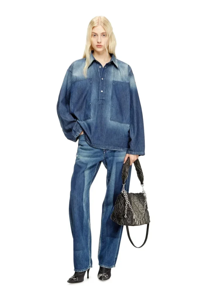 de-priss Kontrast efektli denim Henley üst
