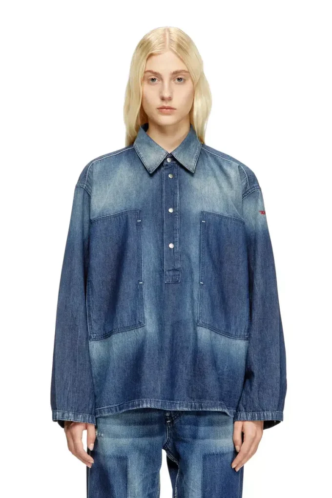 de-priss Kontrast efektli denim Henley üst