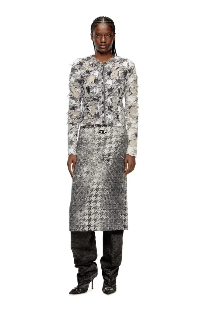 de- rathian-fsh Prens of Wales jakarlı denim midi etek