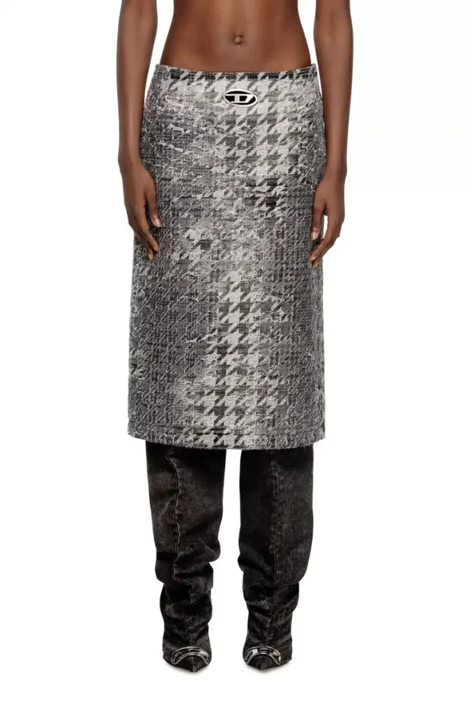 de- rathian-fsh Prens of Wales jakarlı denim midi etek